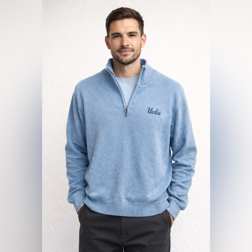 UCLA Quarter Zip Sweater Vantage Light Blue Pullover Cotton Blend Size Large